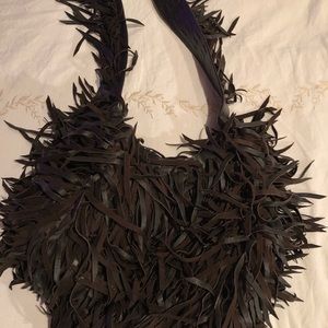 All fringed leather hobo bag